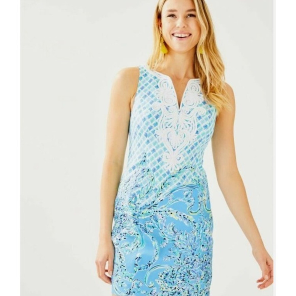 NWT - 2019 Summer‎ Lilly Pulitzer Gabby Stretch Shift Bondi Blue Scuba Doo Dress